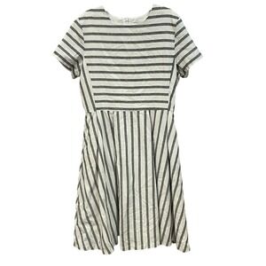 Piper & Scoot Striped Fit Flare Dress Gray‎ White Short Sleeve Size S